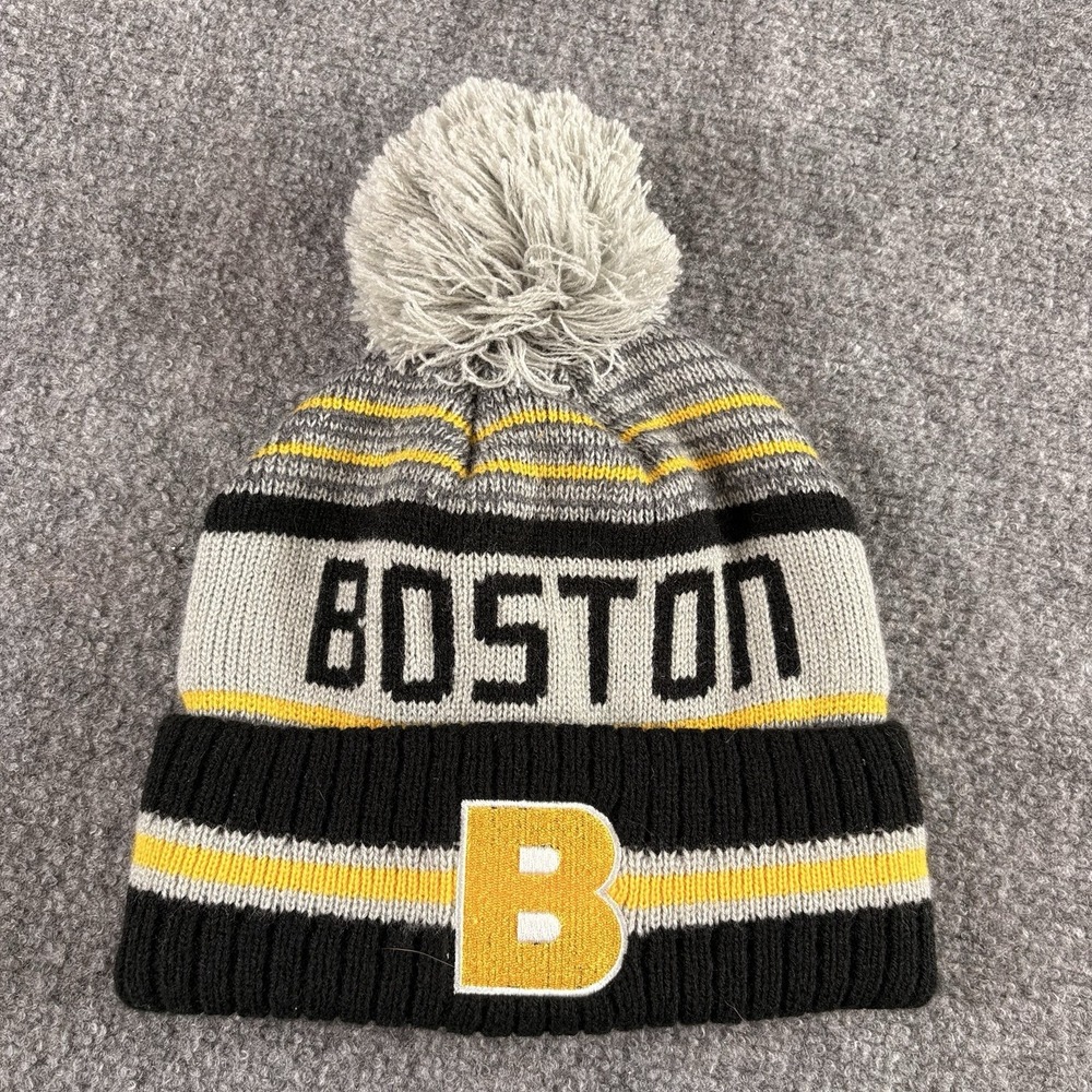 NHL Boston Bruins Face Off Cuffed Knit Beanie Hat Pom Robin‎ Ruth Hockey Black